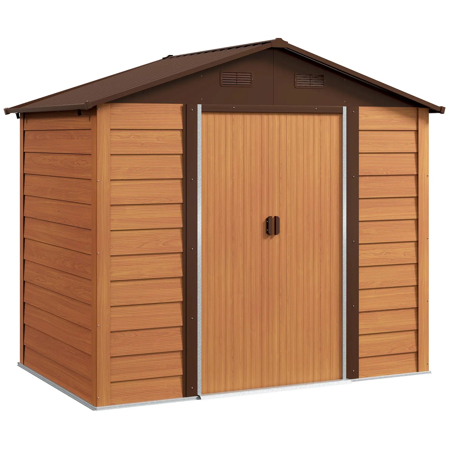 7.7' x 6.5' Metal Garden Shed, Ventilation, Dark Brown Wood Grain Sheds at Gallery Canada