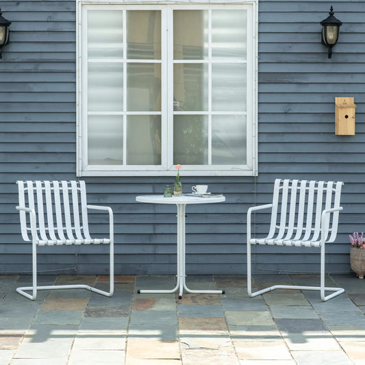 3-Piece Patio Bistro Set, Metal Frame, 2 Chairs & Round Table, White Bistro Sets White at Gallery Canada