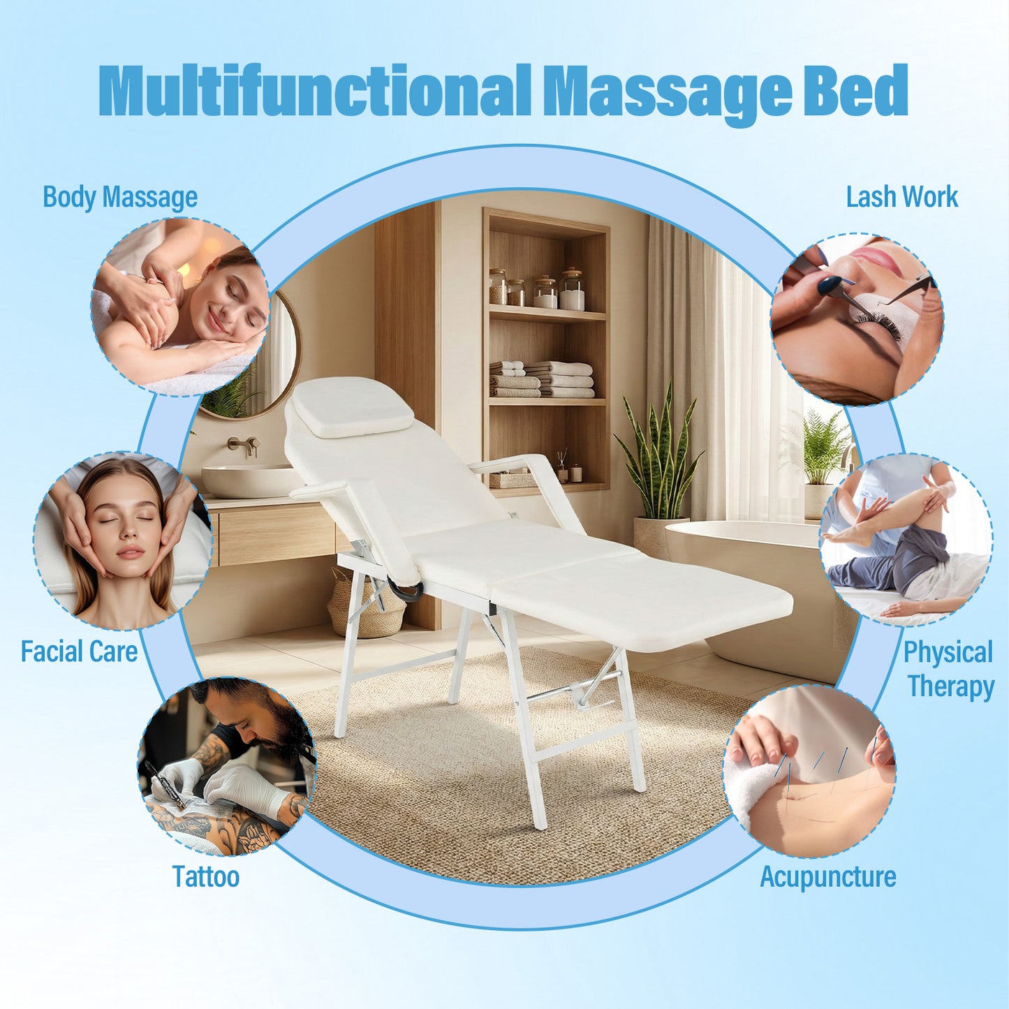 73 Inch Portable Tattoo Salon Facial Bed Massage Table, White Spa & Salon at Gallery Canada