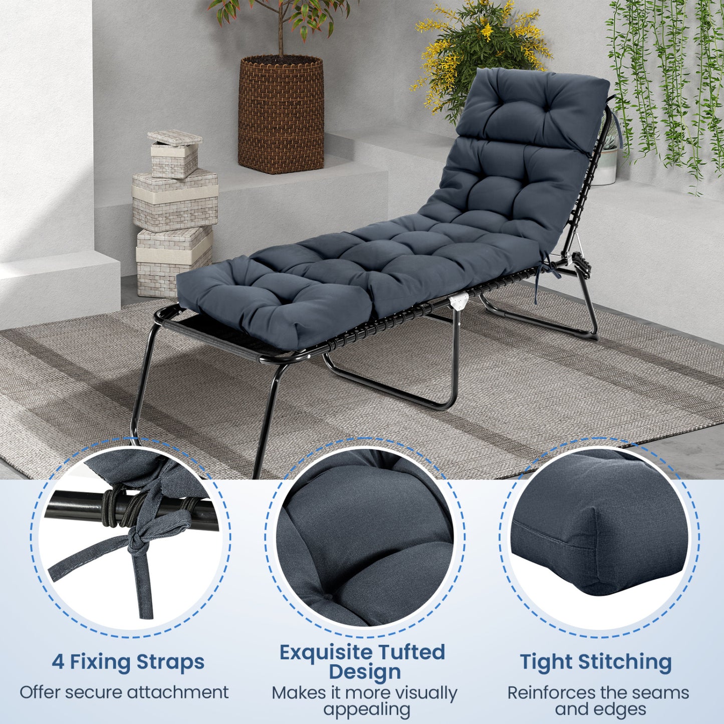 73"x22" Outdoor Chaise Cushion Set, High Back, Gray Outdoor Furniture Accessories at Gallery Canada