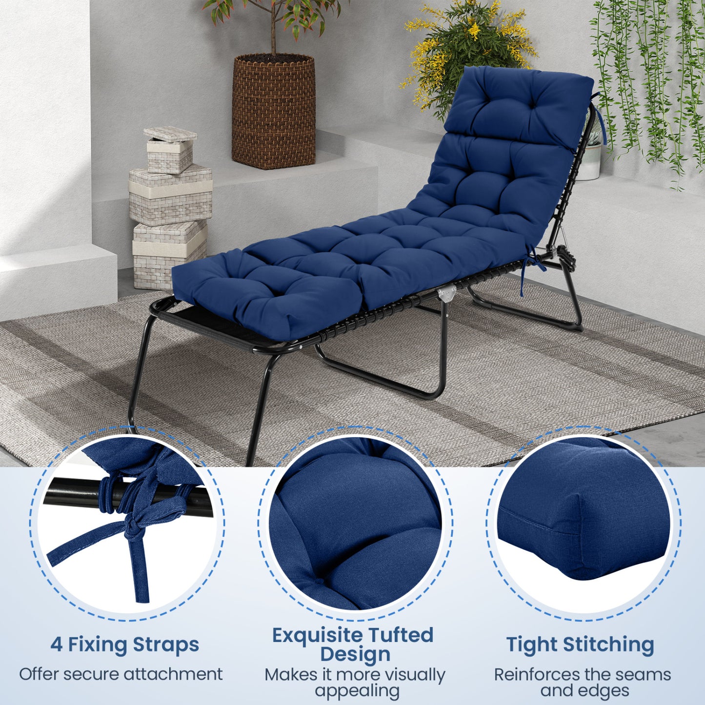Outdoor Chaise Cushion Set of 2, 73x22, High Back, Navy Outdoor Furniture Accessories at Gallery Canada