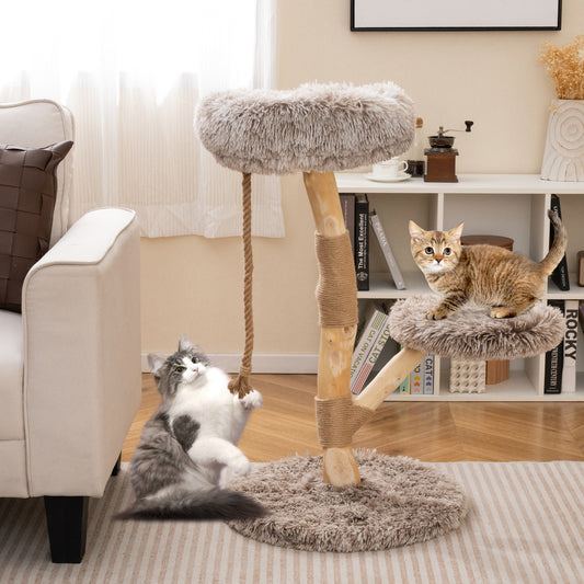 Modern Wooden Cat Tree Tower with Perch and Natural Jute Scratching Posts, Brown Cat Trees Condos & Scratchers Brown at Gallery Canada