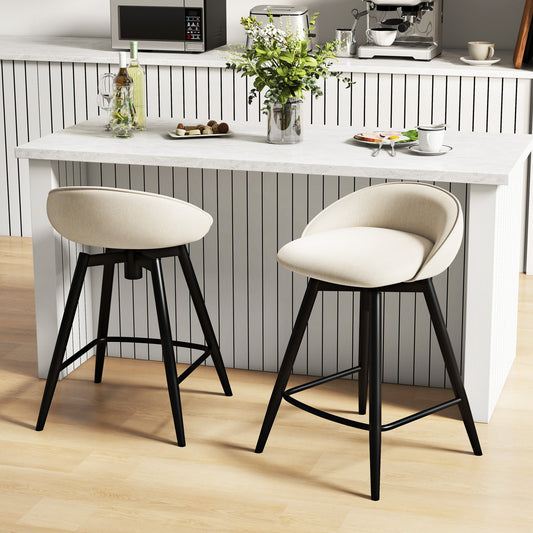 Upholstered Bar Stools Set of 2, Footrest and Backrest, Beige Bar Stools Beige at Gallery Canada