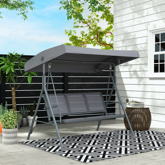 3-Seater Swing Chair, A-Frame Garden Hammock, Adjustable Canopy, Grey Patio Swings with Stand Olive Grey at Gallery Canada