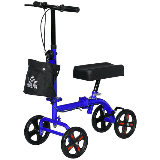 Steerable Knee Walker, Foldable Knee Scooter with Dual Braking System, Adjustable Height, Crutch Alternative, Blue - Gallery Canada