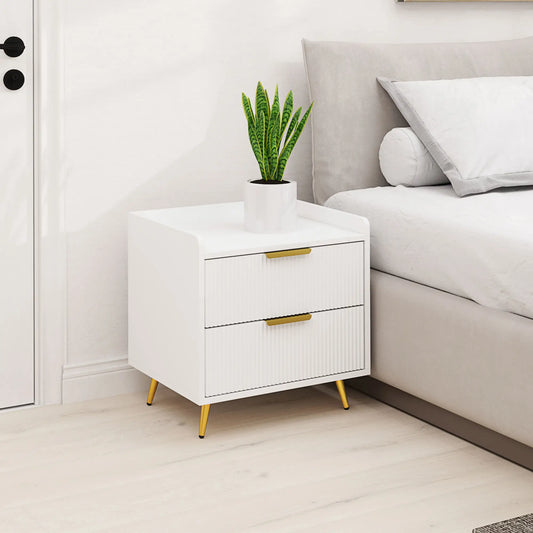 Bedside Table, Nightstand with 2 Drawers, Metal Legs, White Bedside Tables White at Gallery Canada