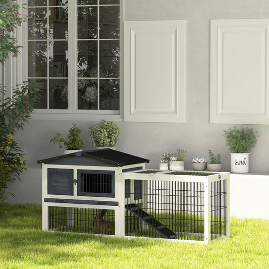 Wood Rabbit Hutch With Ramp, Openable Roof, Pull Out Tray, Dark Grey Rabbit Hutch Dark Grey at Gallery Canada