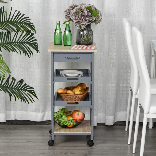 Kitchen Island Rolling Cart with Drawer, Grey Kitchen Islands & Kitchen Carts Grey, Oak Veneered Top at Gallery Canada