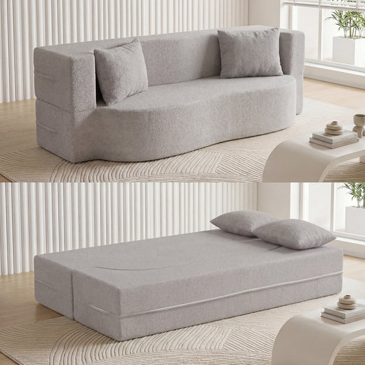 75.5 Inch Folding Sofa Bed, Convertible Teddy Fleece Loveseat, Gray Sofas & Loveseats Gray at Gallery Canada