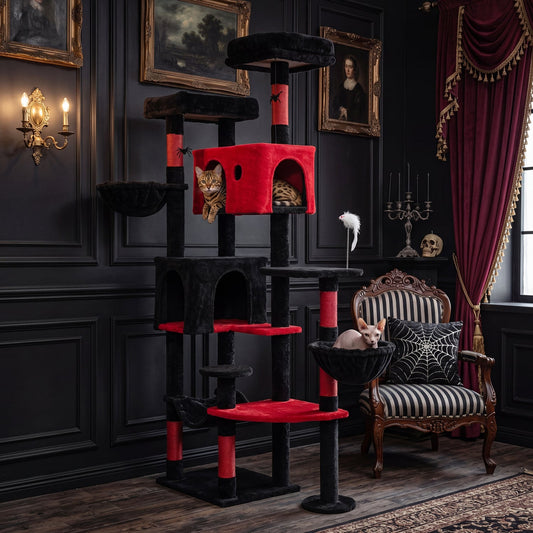 75-Inch Gothic Cat Tree with 2 Plush Perches Cat Trees Condos & Scratchers Black & Red at Gallery Canada