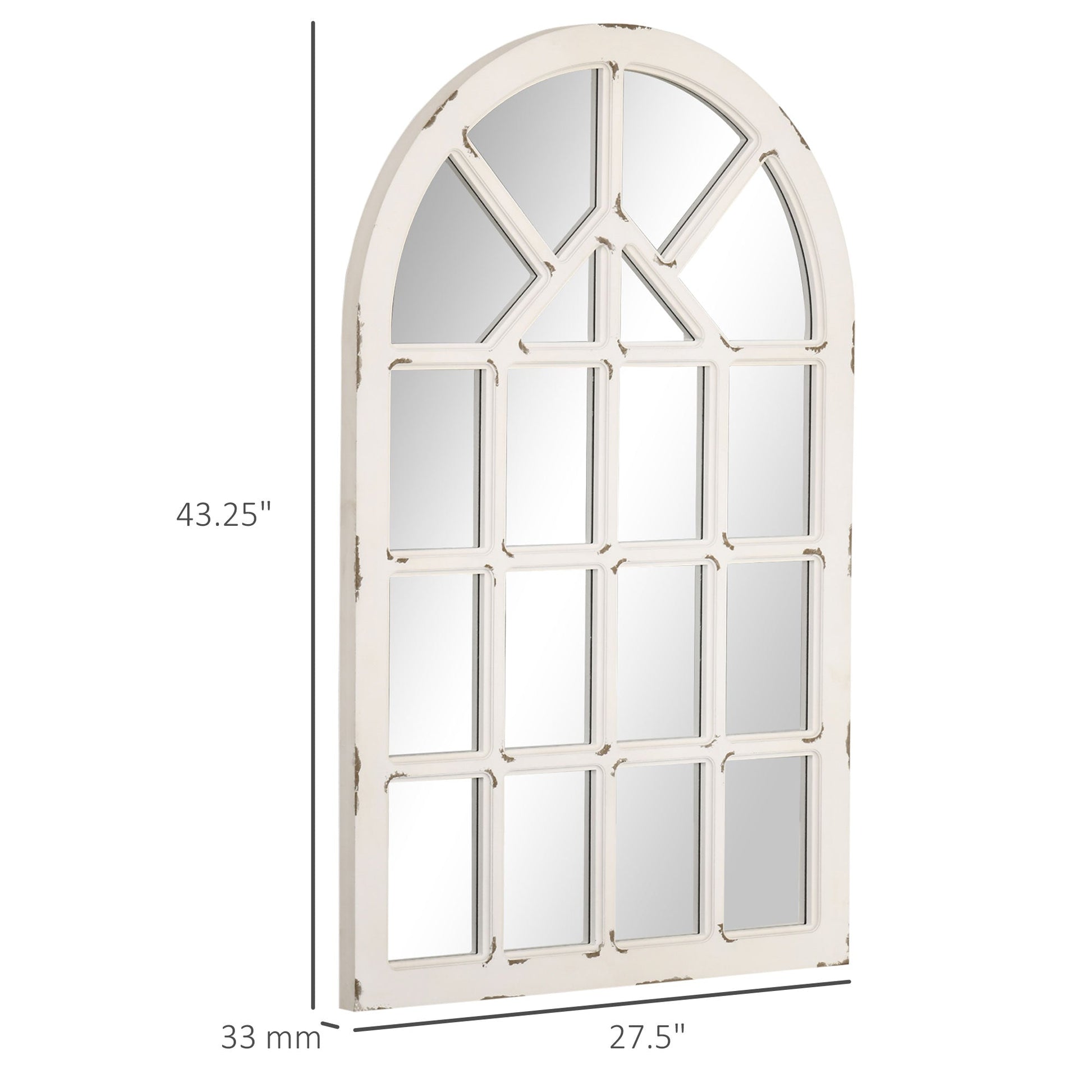43x27.5 inch Decorative Wall Mirror, Arch Windowpane Mirror for Wall in Living Room, Bedroom, Rustic White at Gallery Canada