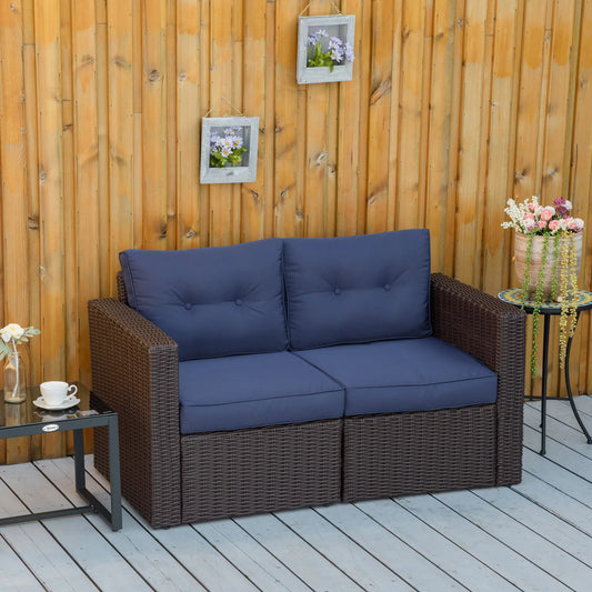 2 Pcs Patio Furniture Set, Wicker Corner Sofa, PE Rattan, Dark Blue Patio Furniture Sets Dark Coffee Rattan, Dark Blue Cushion at Gallery Canada