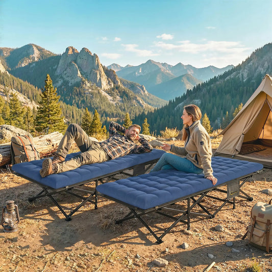 Set Of 2 Camping Cots With Soft Pad, 32" Extra Wide, Blue Camping Cots Black, Blue at Gallery Canada