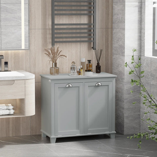 Tilt-Out Laundry Cabinet, Bathroom Organizer, Two-Compartment Hamper, Grey Bathroom Cabinets Grey at Gallery Canada