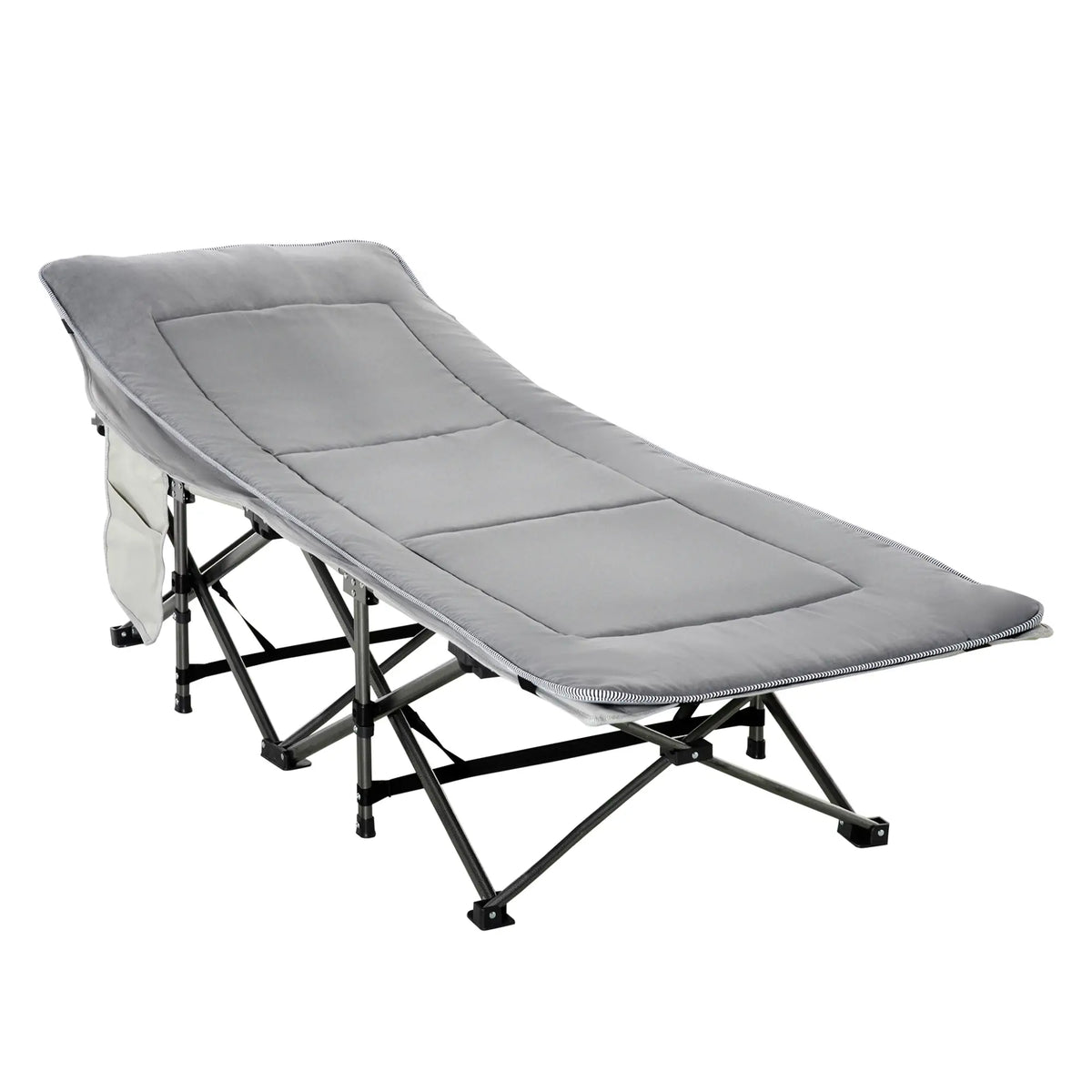 Folding Camping Cot with Mattress, Pillow, Double Layer Oxford, Carry Bag, Light Grey