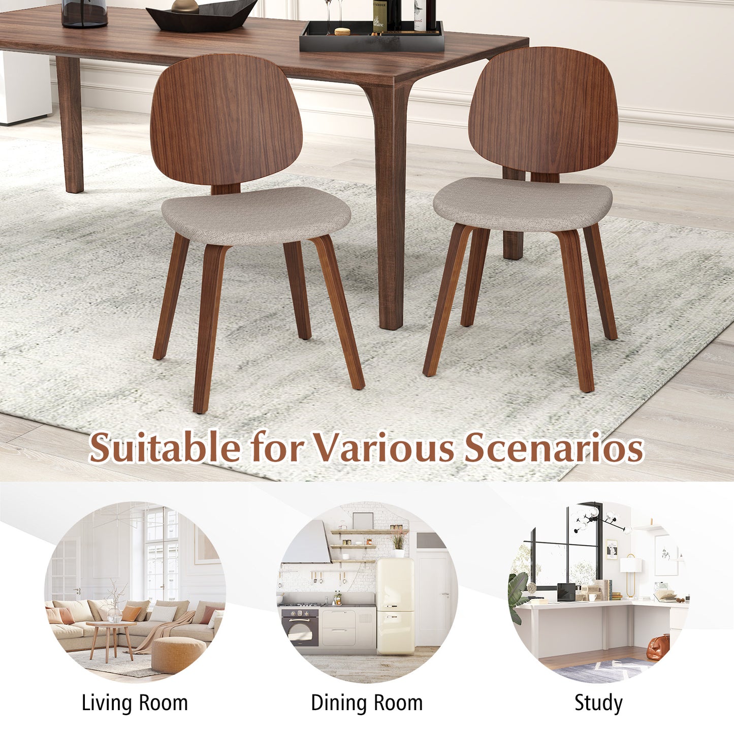 Wooden Dining Chair Set Of 2, Bentwood Frame, Padded Seat, Walnut Dining Chairs at Gallery Canada