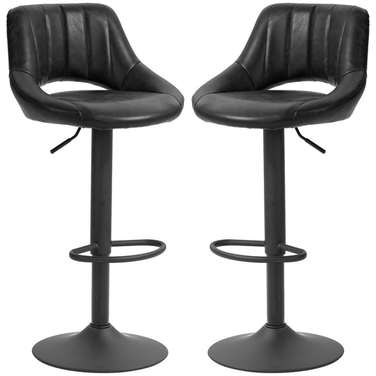 Swivel Bar Stools Set of 2, Faux Leather Upholstered Counter Height Barstools with Round Metal Base