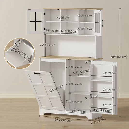 Kitchen Pantry Cabinet, 7 Gallon Trash Can, Adjustable Shelves, White Kitchen Pantry Cabinets at Gallery Canada