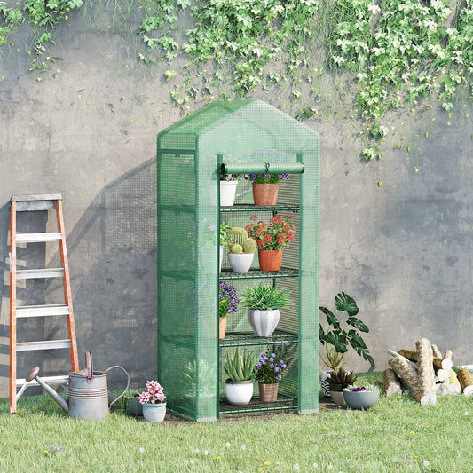 Portable Greenhouse, 4 Tier Shelves, Steel Frame, PE Cover, Dark Green Portable Greenhouses Dark Green at Gallery Canada