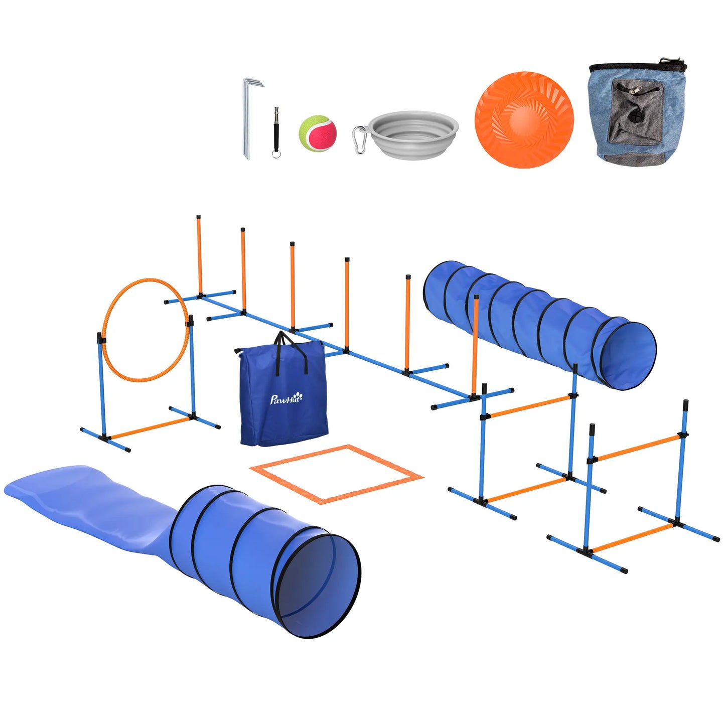 11-Piece Dog Agility Training Set, 2 Tunnels, Adjustable Jumps, Orange Blue Dog Agility Training Equipment at Gallery Canada