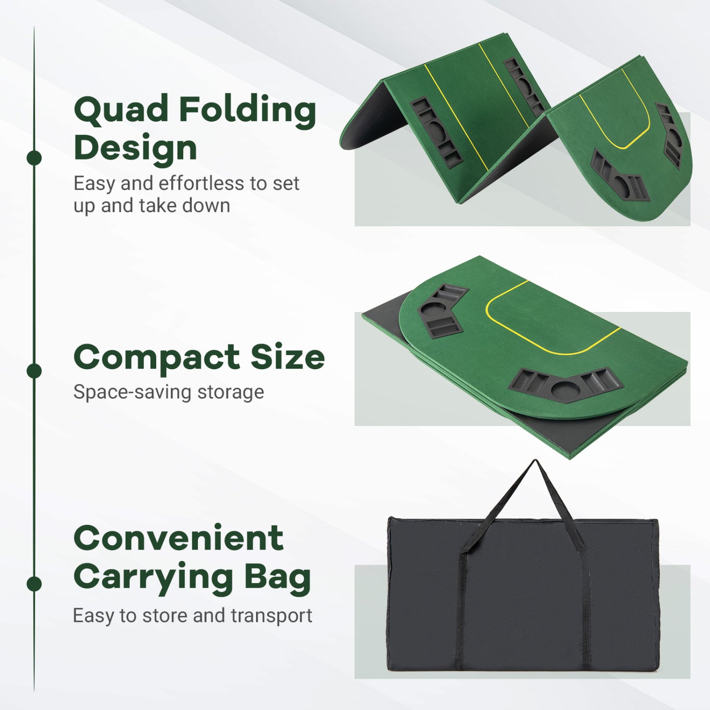 79 x 36 Inch Foldable Poker Table Top, With Carry Bag, Cup Holders, Green Game Room at Gallery Canada