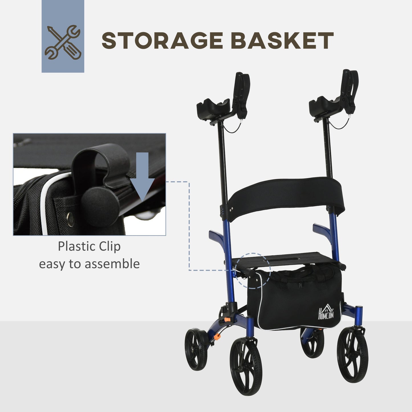 Aluminum Forearm Rollator Walker for Seniors and Adults with 10'' Wheels, Seat and Backrest, Folding Upright Walker with Adjustable Handle Height and Removable Storage Bag, Blue at Gallery Canada