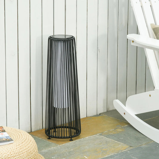 Wicker Solar Floor Lamp, Auto On/Off LED, IP44, Black Solar Post Lamps Black at Gallery Canada