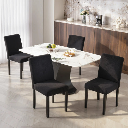 Modern Dining Chairs Set Of 4, Rubberwood Legs, Padded Seat, Black