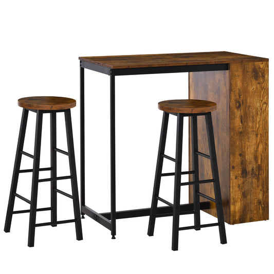 3 Piece Industrial Dining Table Set, Counter Height Bar Table &; Stools Set with Storage Shelf, Rustic Brown/Black - Gallery Canada