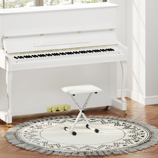 Adjustable Piano Bench, X-Style Folding Piano Stool with Padded Seat, Non-Slip Rubber Feet, Keyboard Chair, White Piano Benches White at Gallery Canada