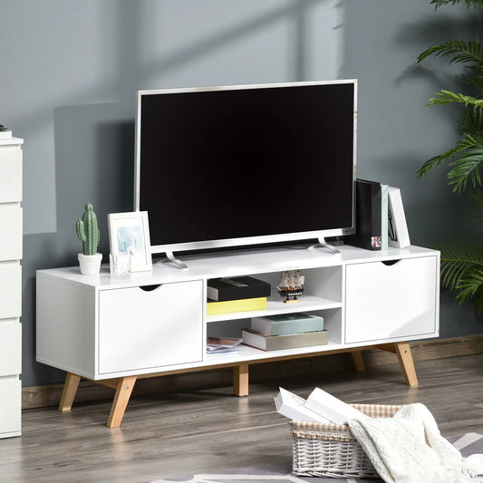 Modern Wooden TV Stand, 2 Storage Cabinets, Fits 65", White TV Stands White at Gallery Canada