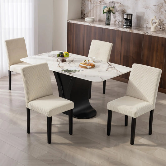 Modern Dining Chairs Set of 4, Rubberwood Legs, Padded Seat, Beige Dining Chairs Beige at Gallery Canada