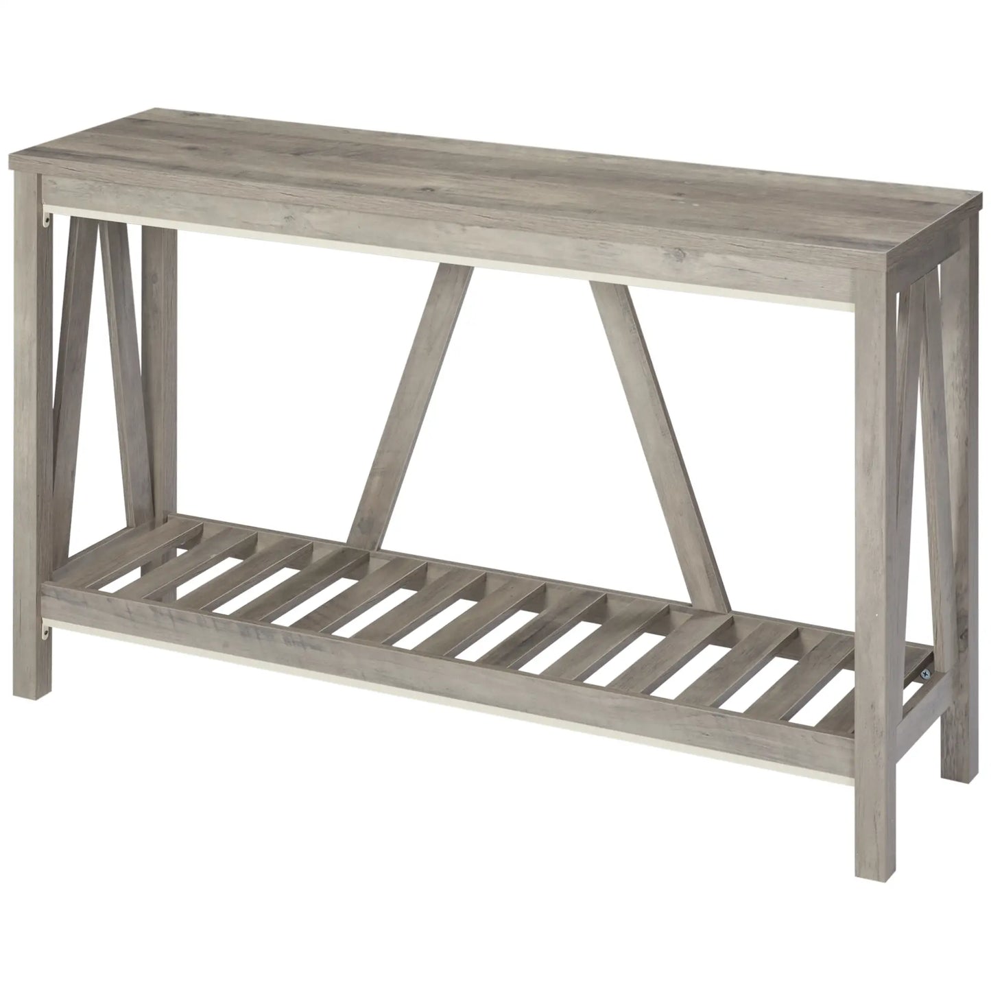 Farmhouse Entryway Table, Rustic Console with Shelf, Distressed, Grey Console Tables at Gallery Canada