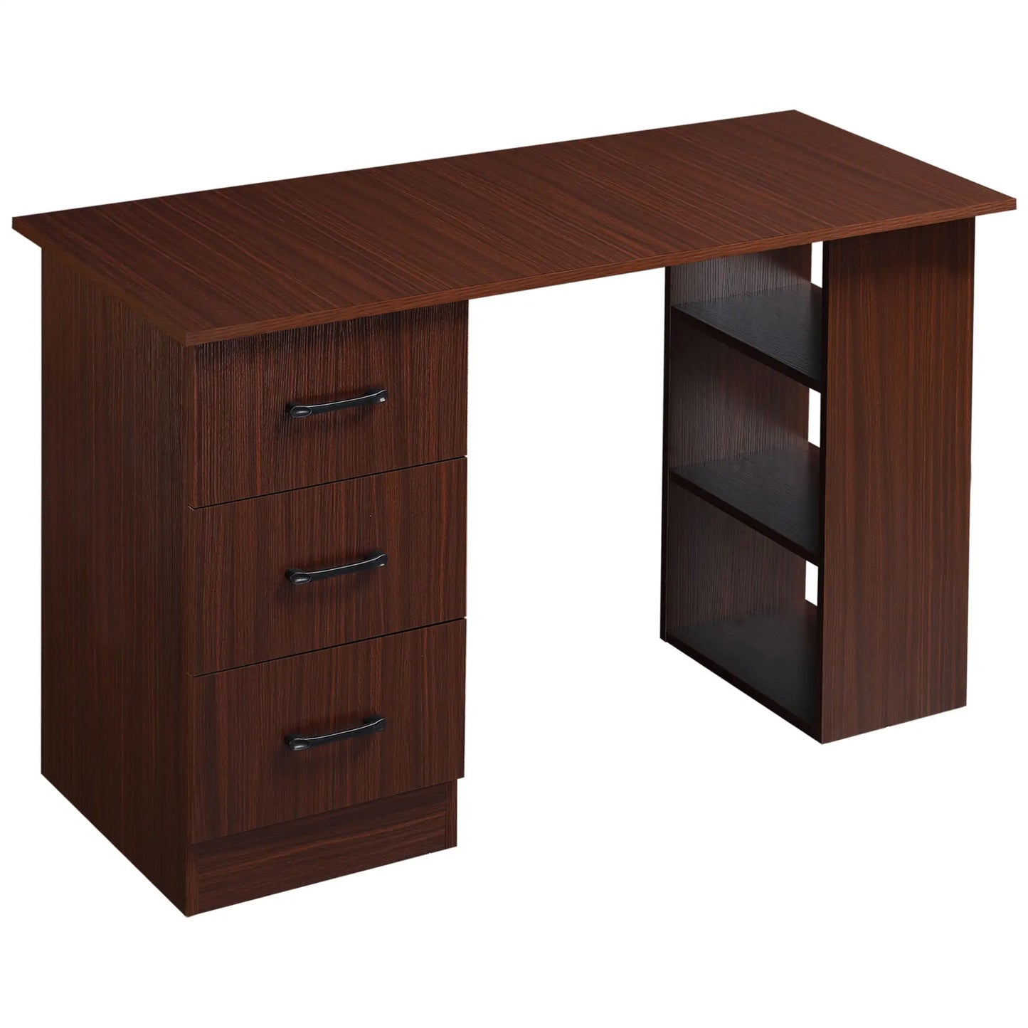 47 Inches Office Desk, 3-Tier Storage Shelves, Drawers, Walnut Writing Desks at Gallery Canada
