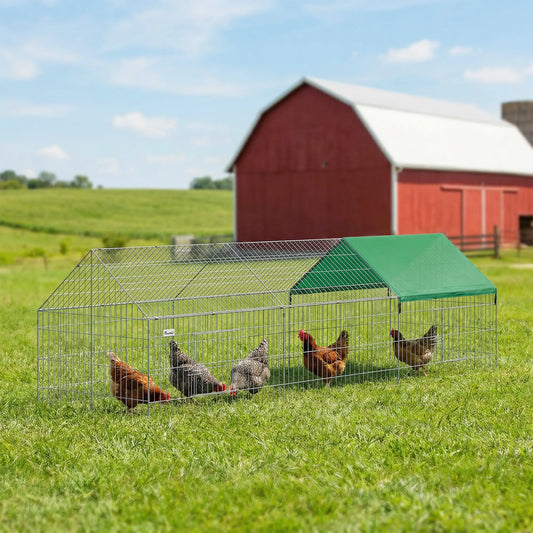 Metal Chicken Coop, UV-Resistant Cover, 106" x 29.5" x 29.5", Green Chicken Coops Green, Silver at Gallery Canada