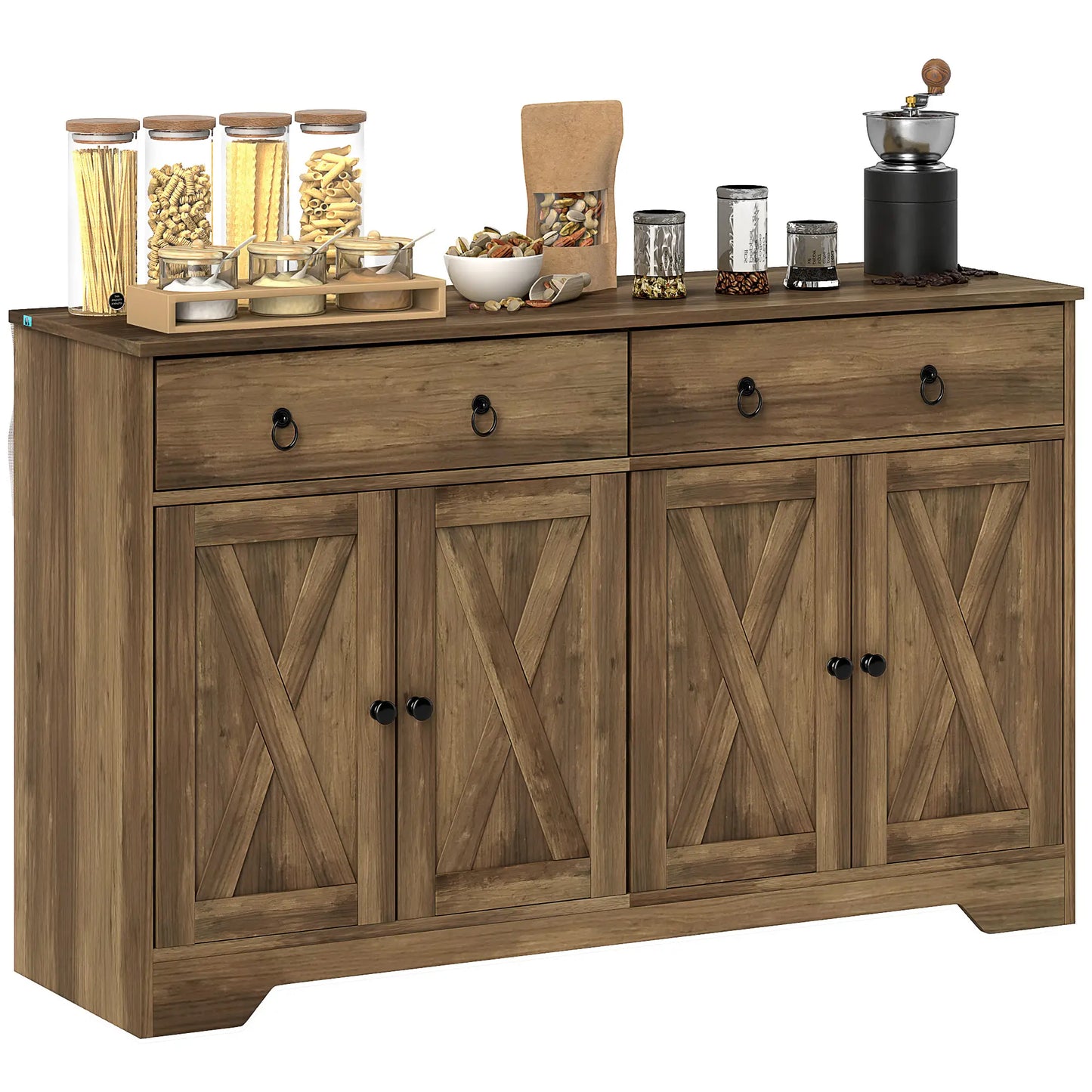 Sideboard Cabinet, 2 Drawers, 4 Barn Doors, 2 Adjustable Shelves, Light Brown Bar Cabinets at Gallery Canada