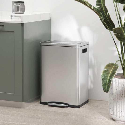2 x 20 Liter Garbage Bin, Stainless Steel, Soft-Close Lid, Removable Bucket, Silver Household Supplies Silver at Gallery Canada
