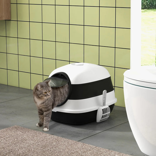 Covered Cat Litter Box with Lid, High Sides, Black Cat Litter Box Enclosures Black and White at Gallery Canada