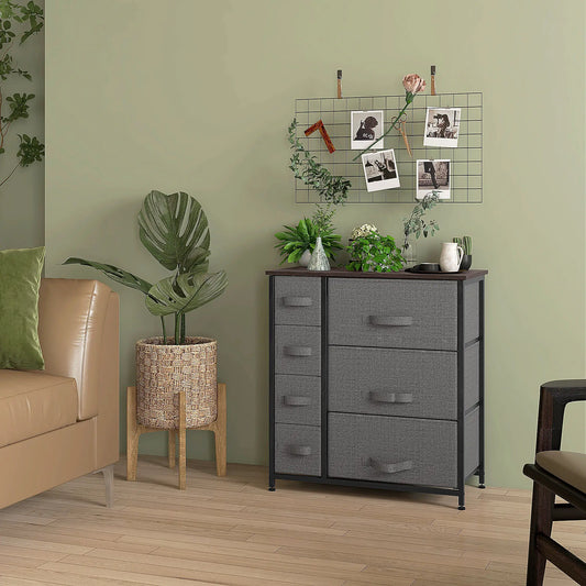 7 Drawer Dresser, Metal Frame, Fabric, Dark Grey