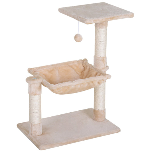 27.5" Cat Tree Hammock with 3 Natural Sisal Scratching Post, Teasing Toy - Beige - Gallery Canada