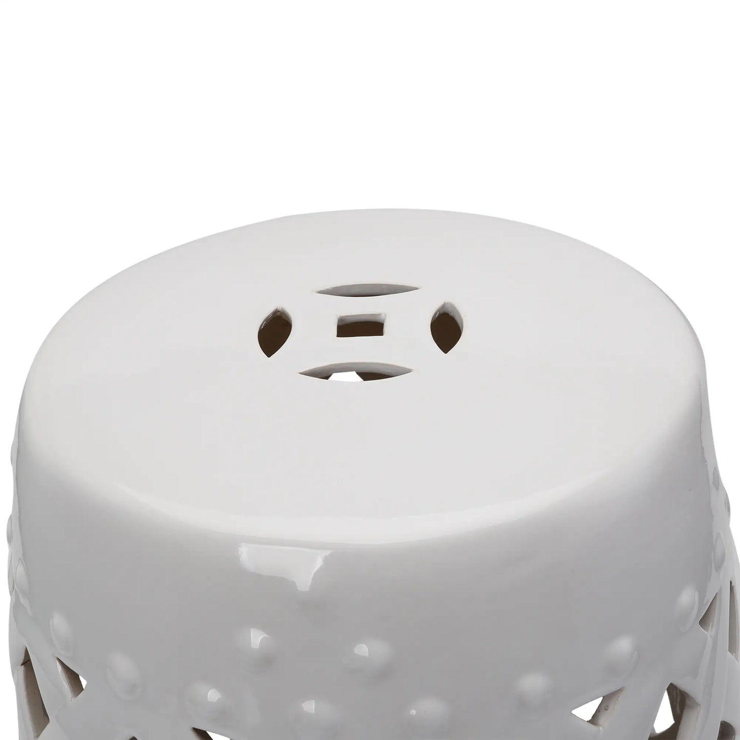 18" Ceramic Garden Stool, Woven Lattice Design, Indoor Outdoor, White Patio Chairs at Gallery Canada