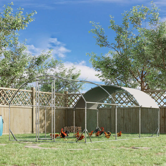 Large Metal Chicken Coop, Walk-in Enclosure, Poultry Hen Run, Rabbit Hutch, 9.2' x 18.7' x 6.5', Silver Chicken Coops Silver at Gallery Canada