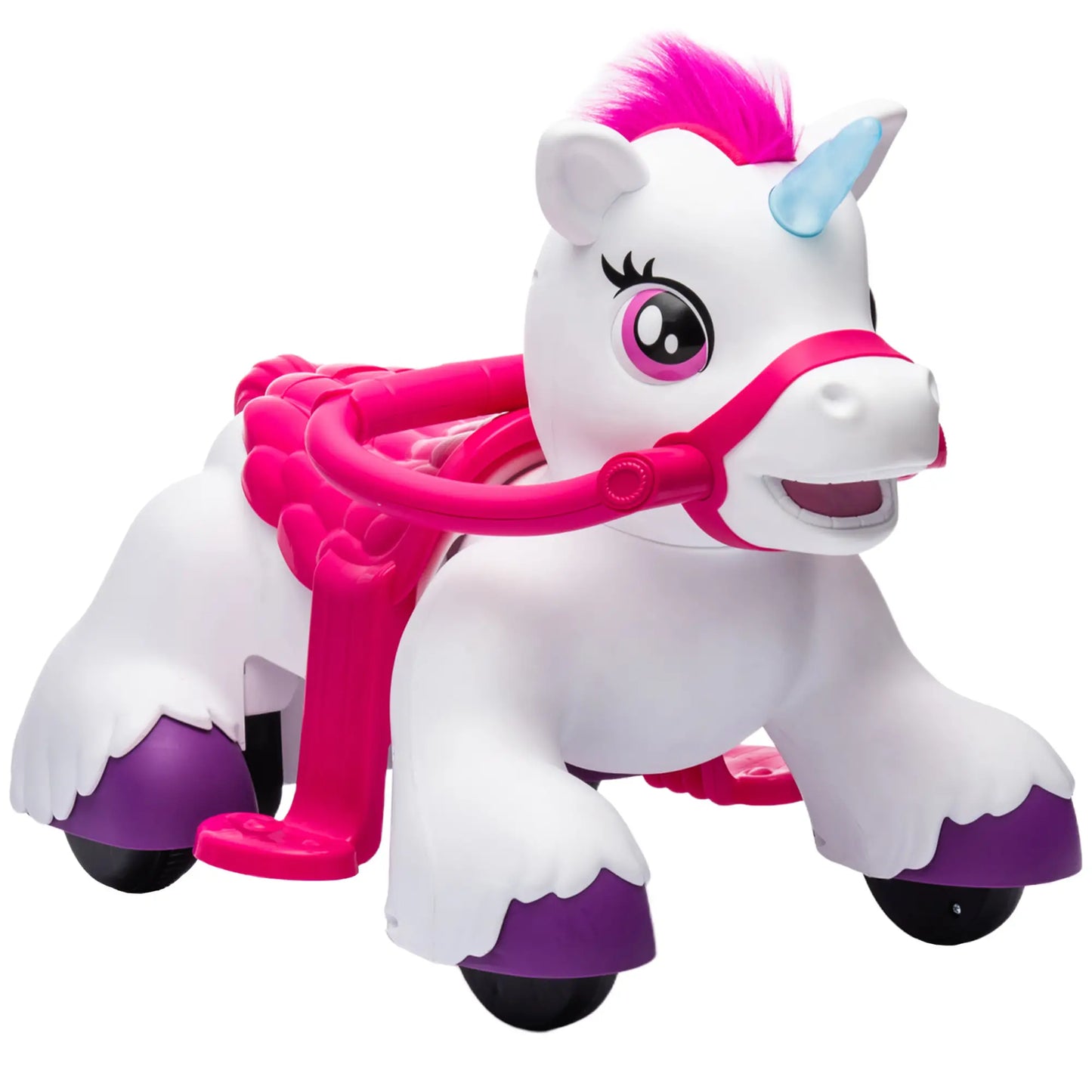 12V Unicorn Ride on Toy, Battery Powered, Carrot Toy, Comb, Animal Sounds Rocking Horses at Gallery Canada