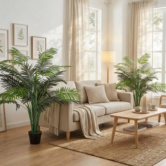 4FT Artificial Palm Tree Set Of 2, Faux Tropical Plant In Pot, Green Artificial Trees Green at Gallery Canada