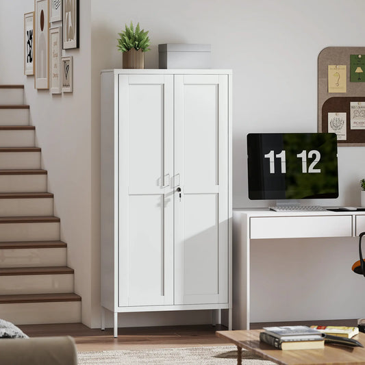 Office Storage Cabinet, Lockable, 3 Adjustable Shelves, 2 Doors, White Office Cabinets & Cupboards White at Gallery Canada