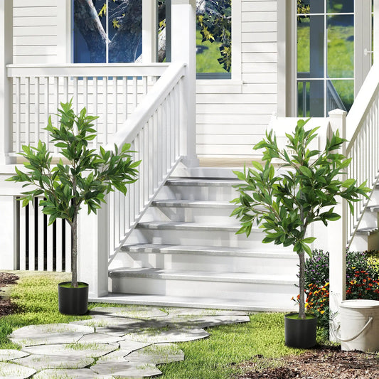 Ensemble de 2 Fausses Plantes, Lauriers Artificiels Réalistes, 345 Feuilles en PEVA, Décoration Intérieure et Extérieure, Vert