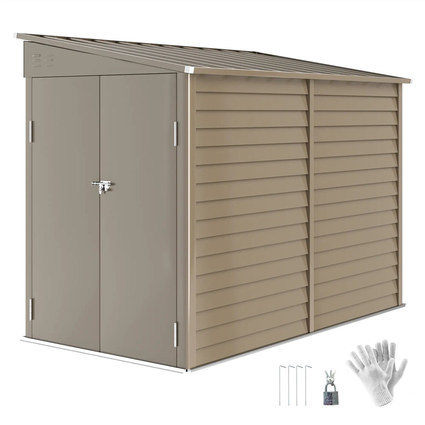 4.6' x 9' Brown Steel Outdoor Storage Shed, Lean To Metal Tool House, Brown Sheds at Gallery Canada