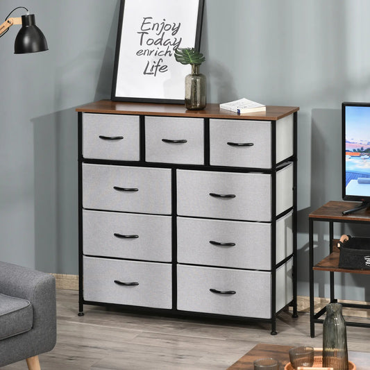 9-Drawer Dresser, 4-Tier Fabric Storage Tower, Grey