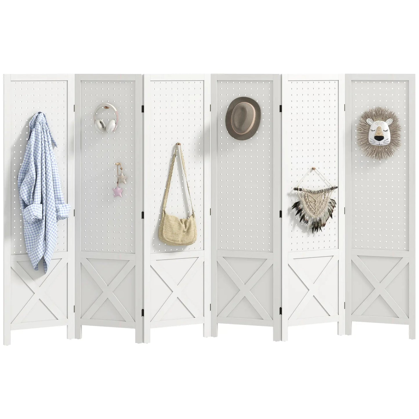 56.9" 6 Panel Wooden Room Divider, Folding Privacy Screen, White Room Dividers at Gallery Canada