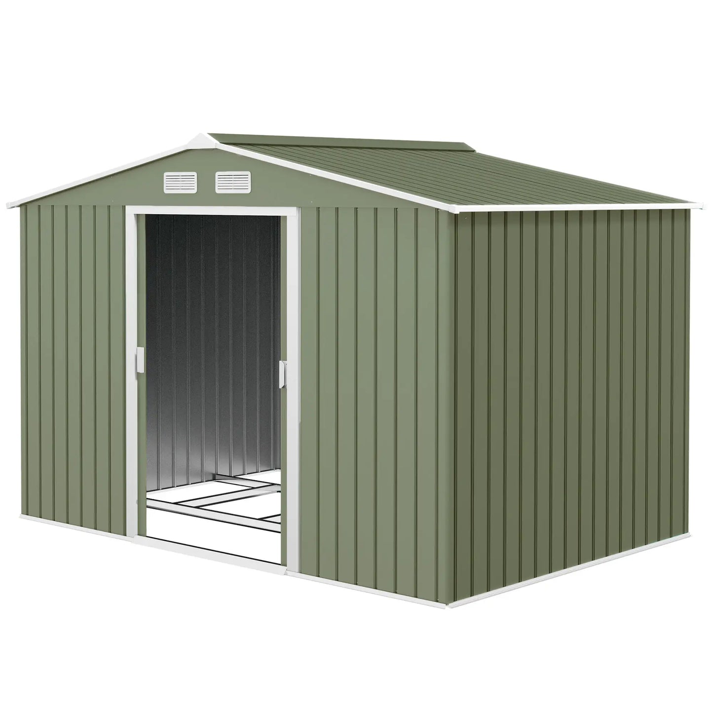 9.1'x6.4'x6.3' Garden Storage Shed, Foundation Kit, Double Doors, Light Green